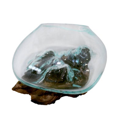 Glass and wood vase.